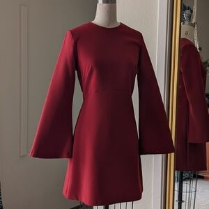Mango Cranberry Red Bell Sleeve Mini Dress w/ Back Zip Size M 🎀 Holiday Ready